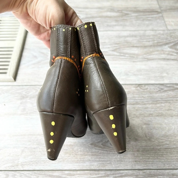 Roberto Vianni Brown Leather Printed Heeled Slouchy Ankle  Boots - Picture 6 of 15